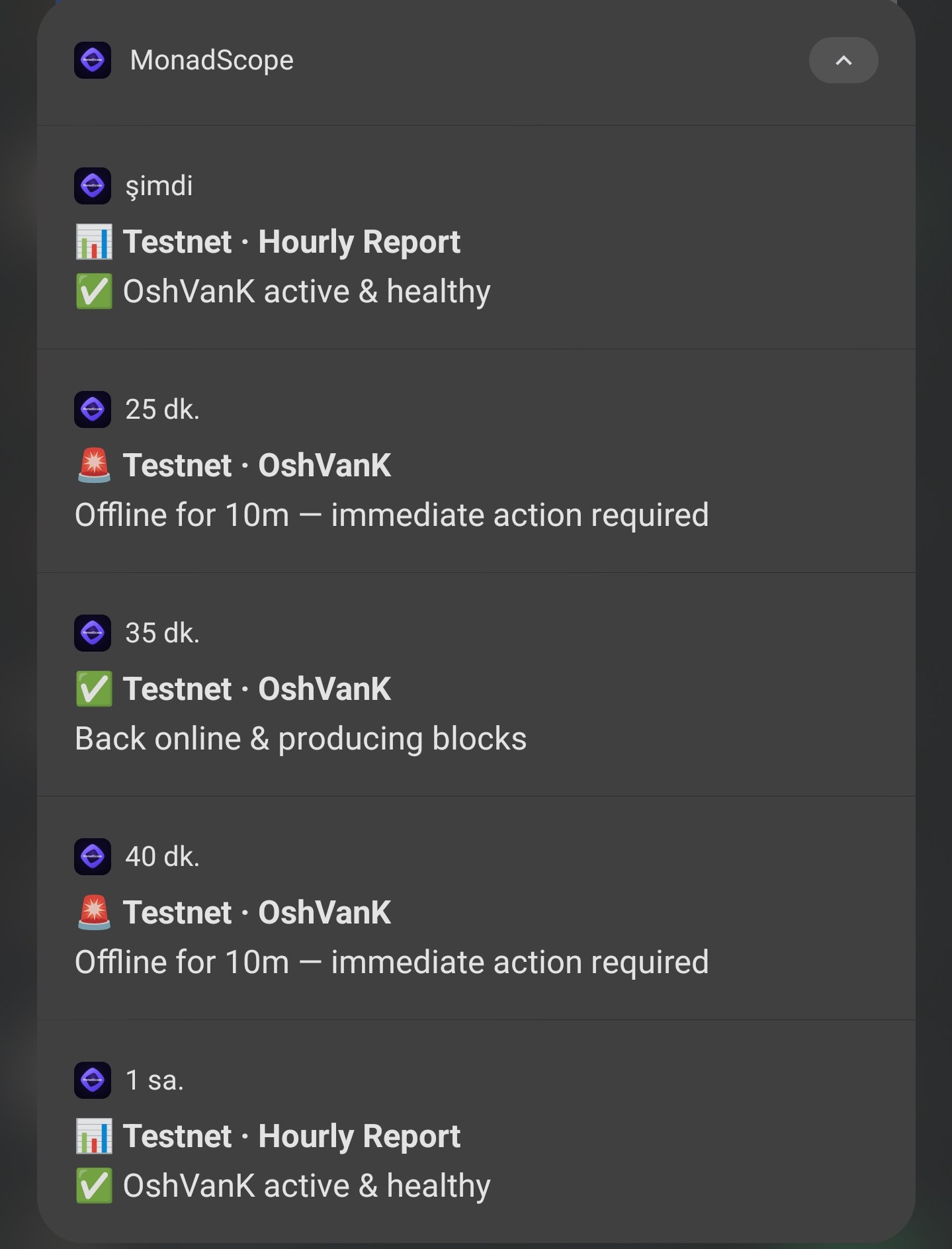 MonadScope alerts screen